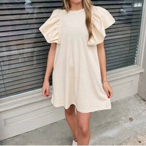 TCEC Women's Ruffle Sleeve Cream Mini Dress Size Large